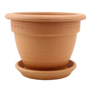 DEGREA Doniczka Ceramiczna Terakota Zdobiona CAMPANA D27 cm + Podstawek D21 cm