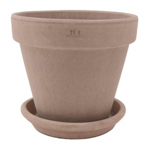 DEGREA Doniczka Ceramiczna Klasyczna Prosta Włoska Terakota Szara VASO VULCANO D19 cm + Podstawek D17 cm